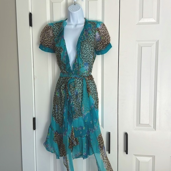 Blumarine Dresses & Skirts - Blumarine Teal and Leopard Print Dress